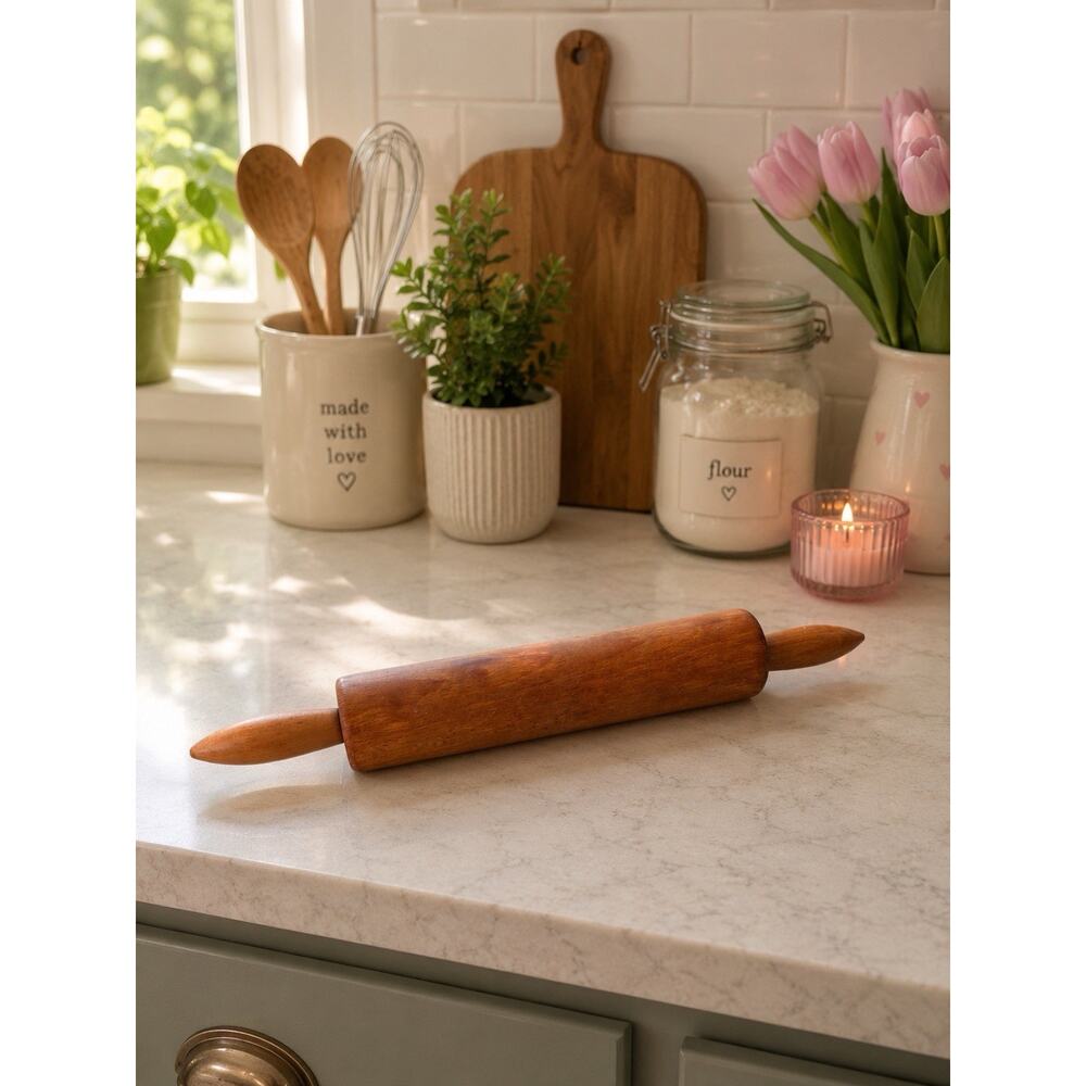 Vintage Wood Rolling Pin Baking 17" Cottagecore Grannycore Country Kitchen